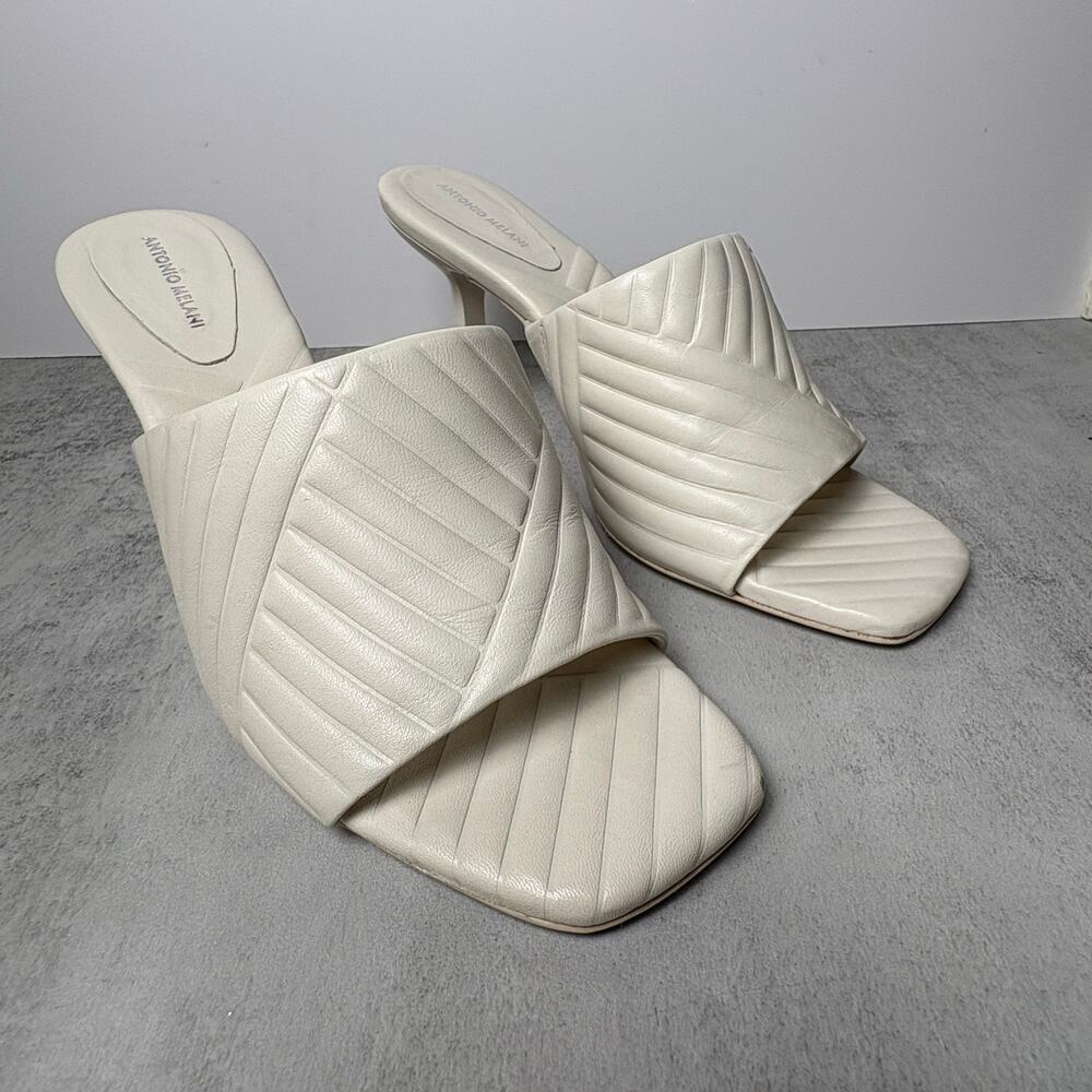 Antonio Melani Mazie Leather Square Toe Quilted Design Slip-On Sandals Wmns 8.5